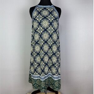 Max‎ Studio Dress Women's L Halter Sleeveless Blue Green Patterned Midi